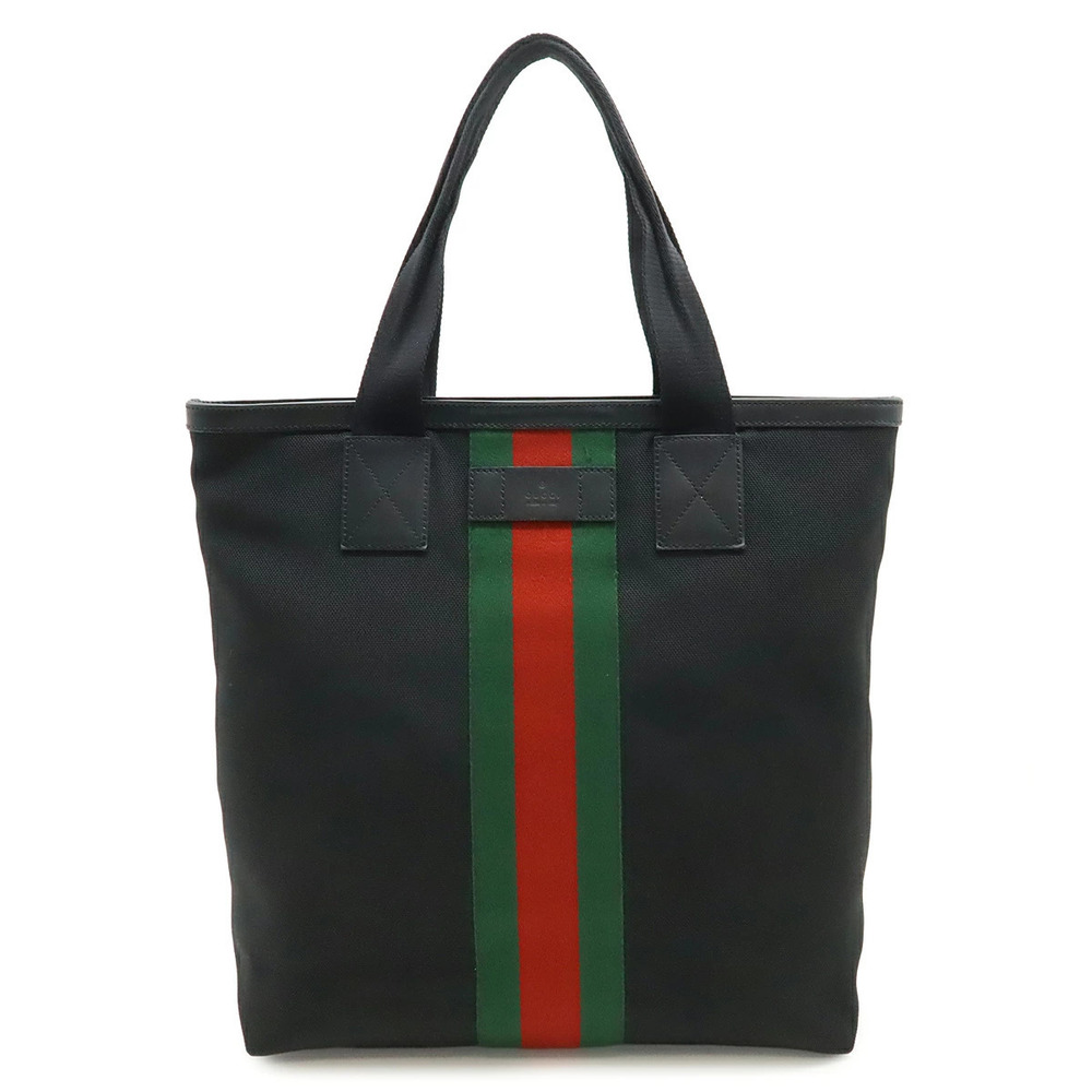 Gucci Web Stripe Sherry Tote Bag Shoulder Leather Black